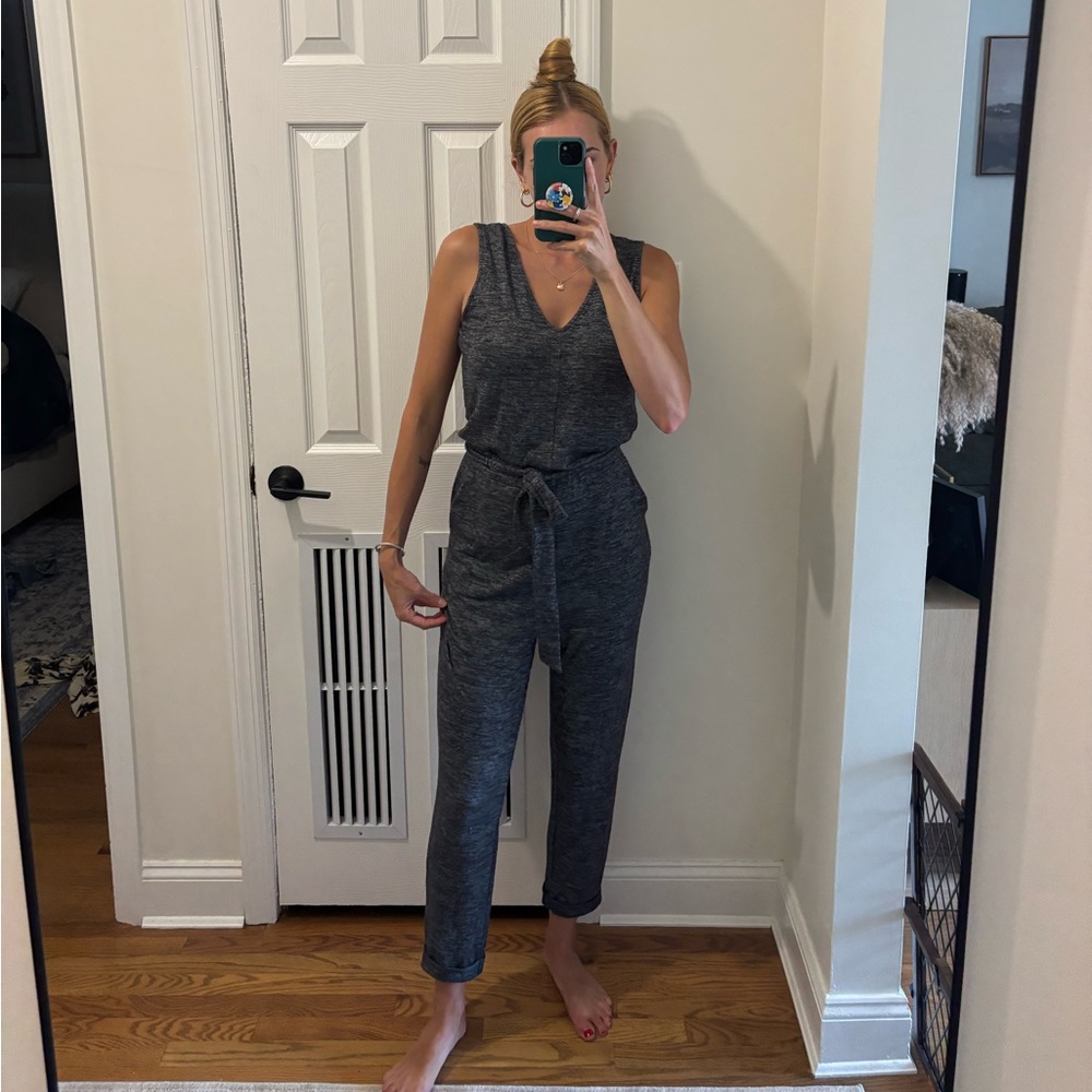 Daily ritual dark grey soft jumpsuit with a tie waist